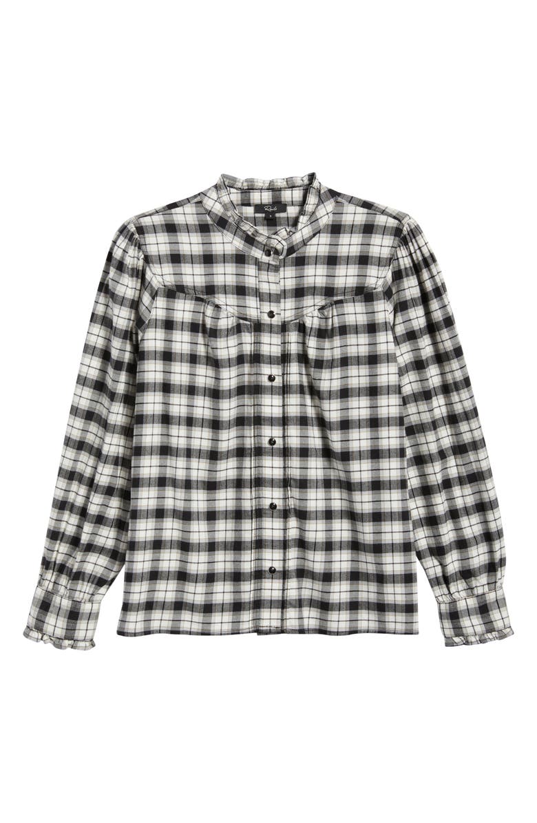 Rails Alanna Ruffle Plaid Snap-Up Shirt, Alternate, color, Ivory Smoke Onyx
