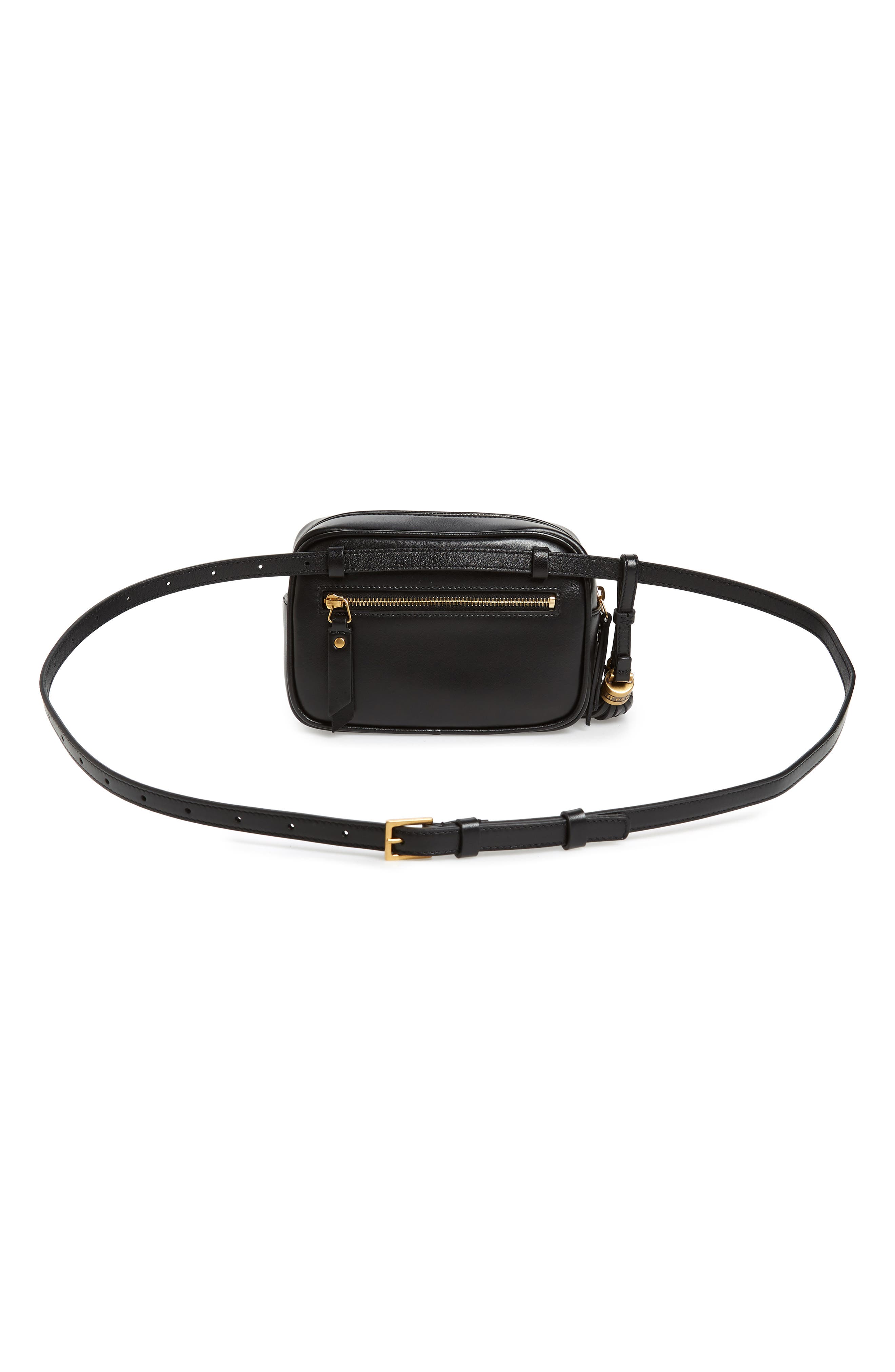 Lou Quilted Leather Belt Bag with Tassel, Alternate, color, NOIR