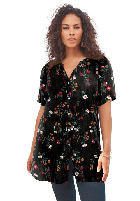 Plus Size Angelina Crinkle Crepe Y Neck Short Sleeve Tunic
