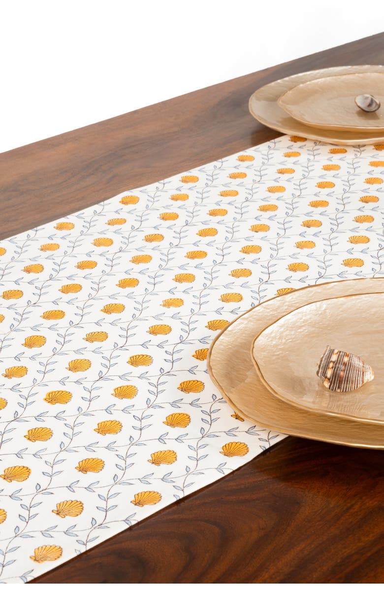 Inner Child Seashell Blockprint Tablerunner, Alternate, color, Seashell Orange