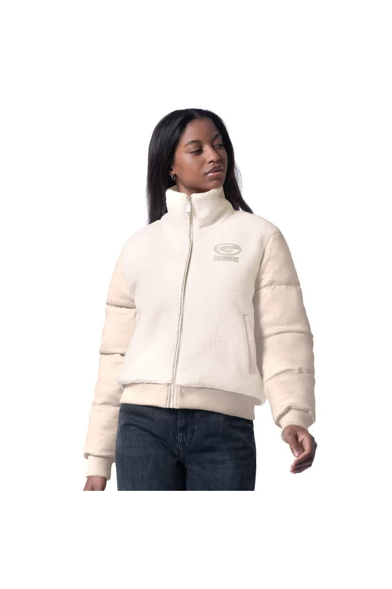 Women's G-III 4Her by Carl Banks  Cream Green Bay Packers Cheerleader Sherpa Full-Zip Jacket, Main, color, Cream