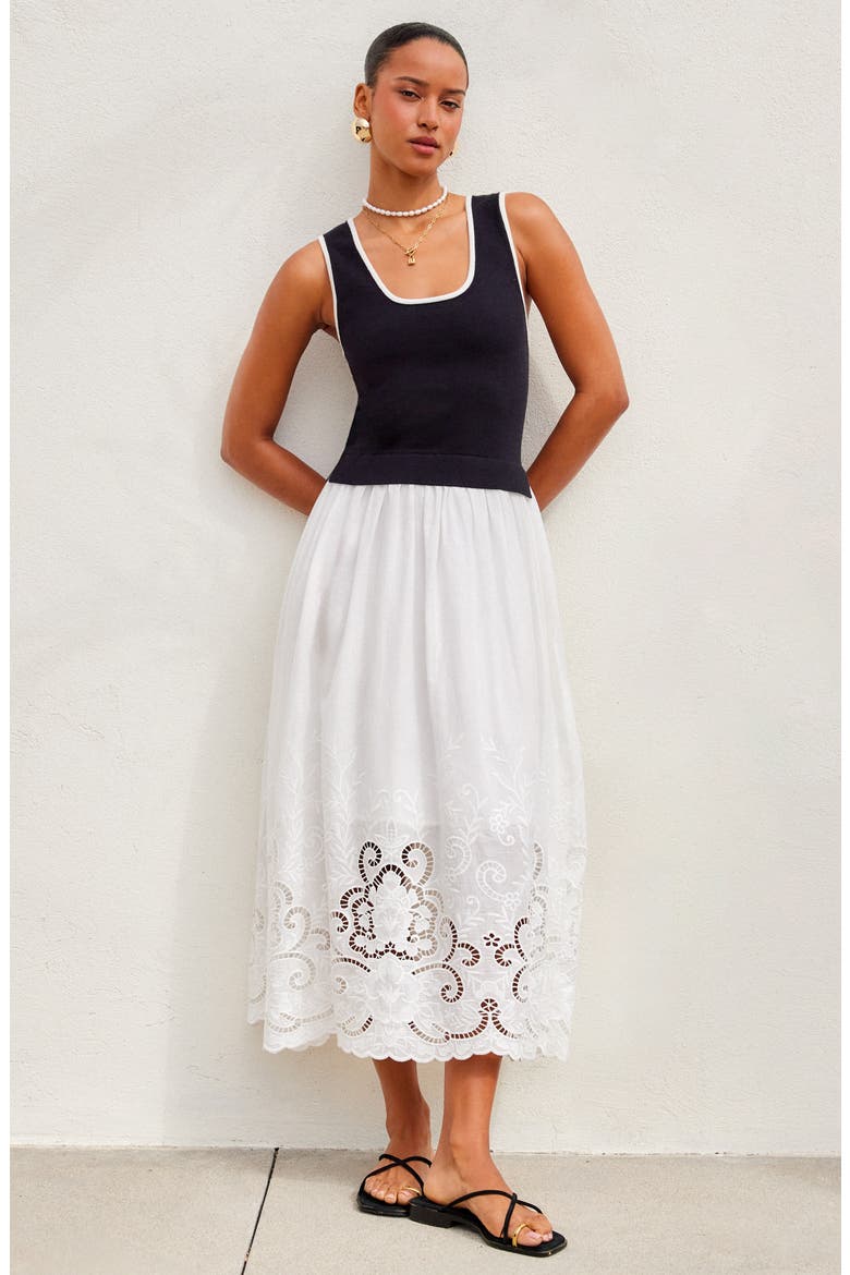 Alicia Contrast Midi Dress, Alternate, color, BLACK W/ OFF WHITE