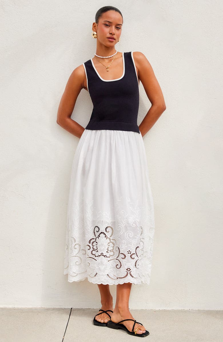 FIFTEEN TWENTY Alicia Contrast Midi Dress, Alternate, color, Black W/ Off White