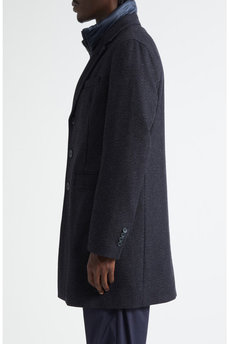 Wool Blend Herringbone Topcoat with Removable Insulated Bib, Alternate, color, BLUE NAVY