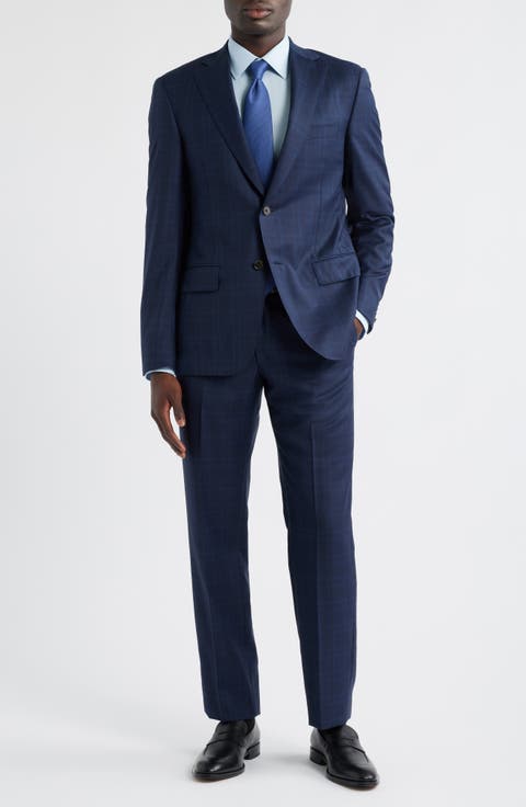 Navy Plaid Wool Suit (Regular & Big)
