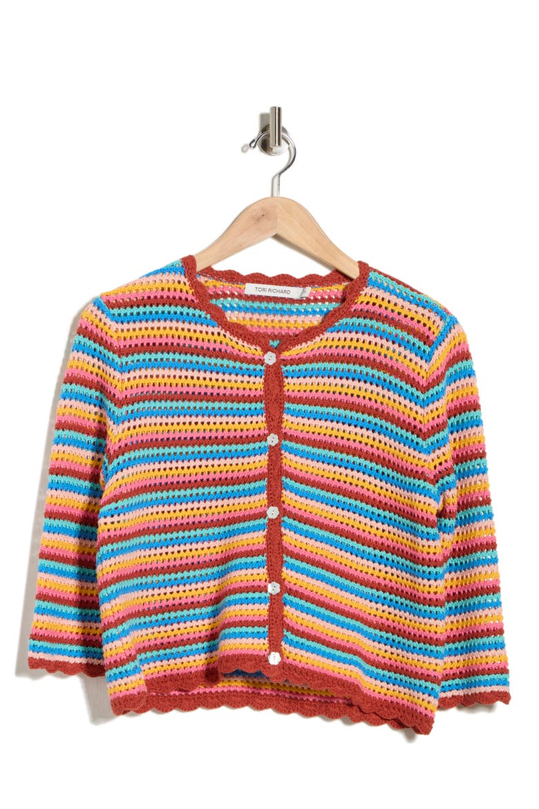 Rainbow Crochet Astrid Cardigan, Alternate, color, ORANGE MULTI