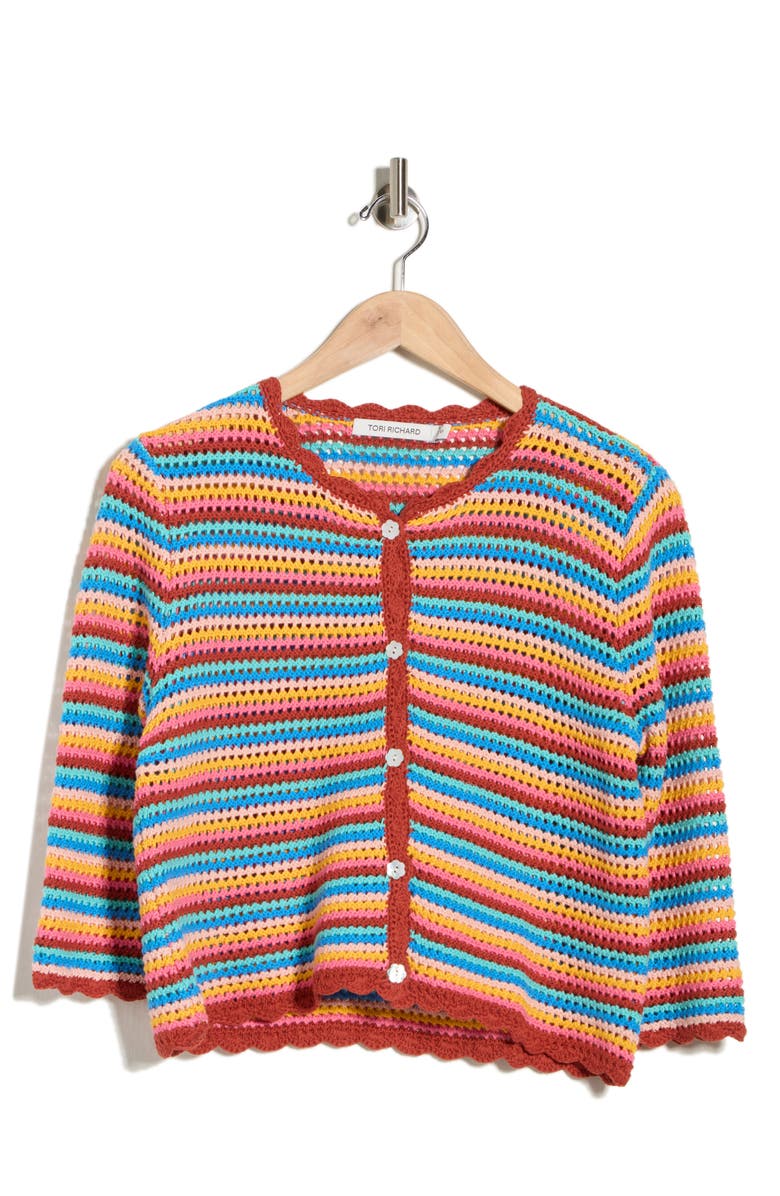 Tori Richard Rainbow Crochet Astrid Cardigan, Alternate, color, Orange Multi