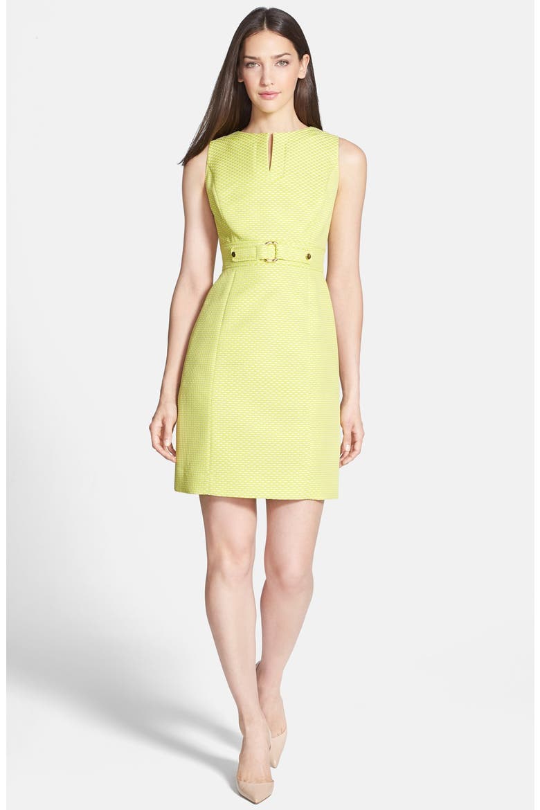 Belt Detail Jacquard Sheath Dress, Alternate, color, CITRINE/ WHITE