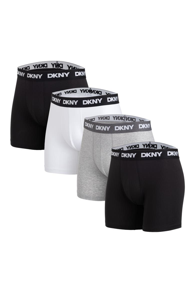 Cotton Stretch Pack of 4 Boxer Briefs, Main, color, BLACK/WHITE/GREY