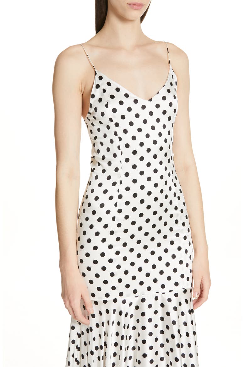 Kai Polka Dot Silk Mermaid Slipdress, Alternate, color, WHITE/ BLACK