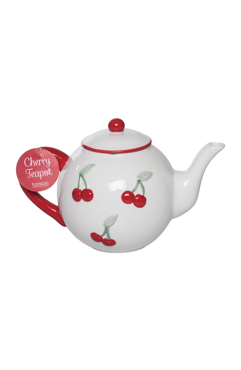 Transpac Dolomite Cherry Teapot with Lid Multicolored for Spring Serving and Entertaining, Main, color, Multicolored