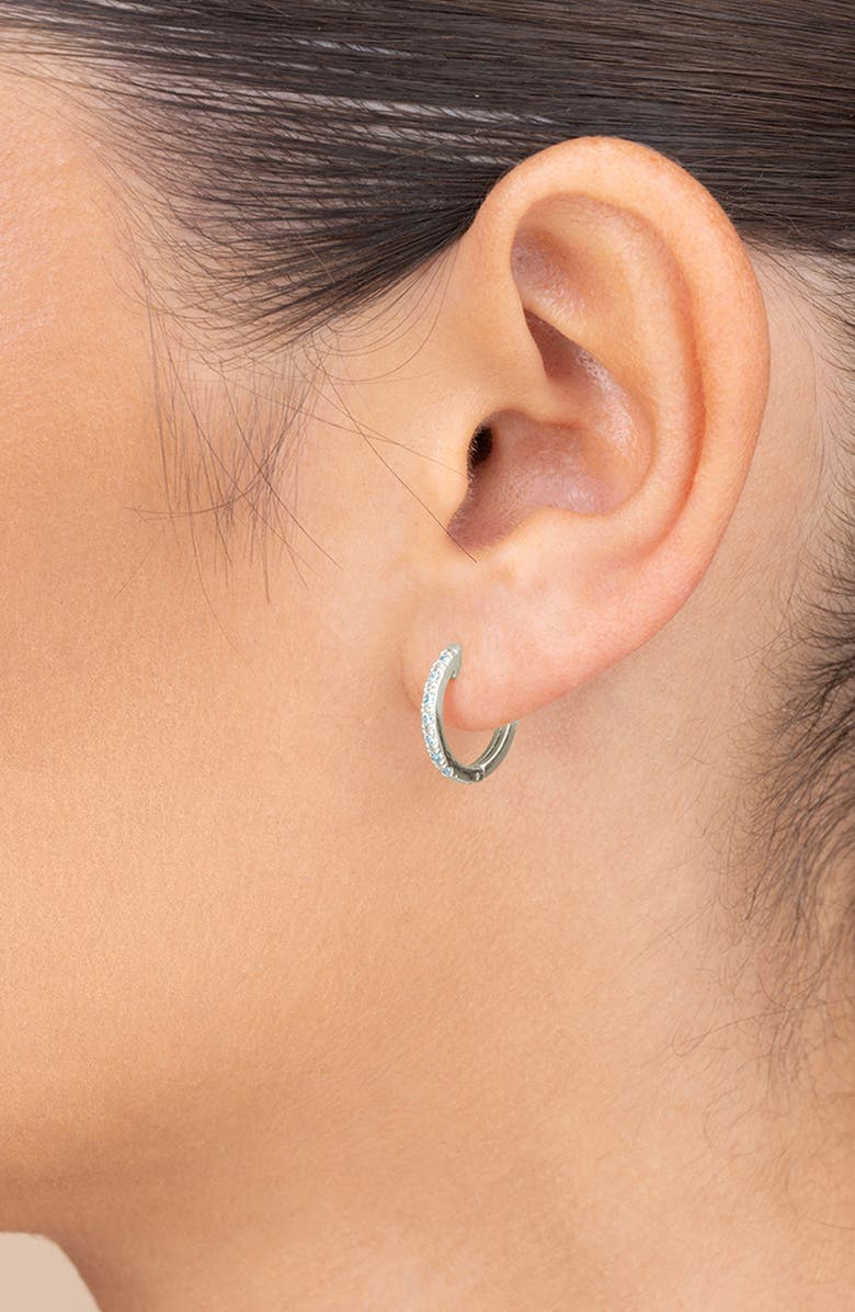 Sterling Forever Dainty Cubic Zirconia Huggie Hoop Earrings, Alternate, color, Silver