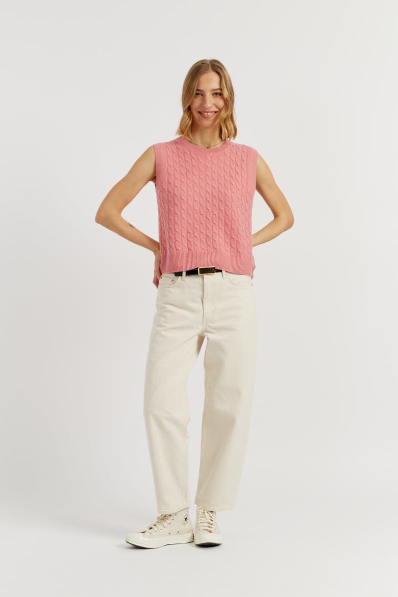 Pure Cashmere Cabled Tank, Alternate, color, Salmon