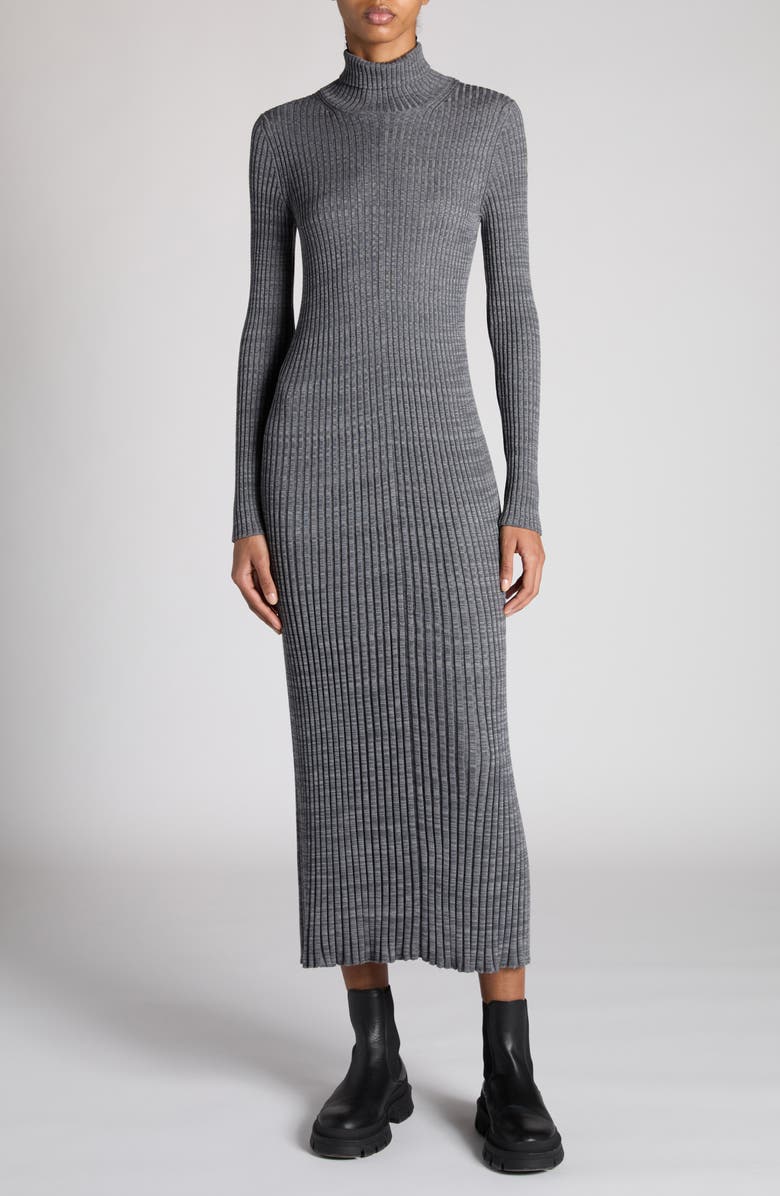Moncler Rib Long Sleeve Turtleneck Sweater Dress, Main, color, 
