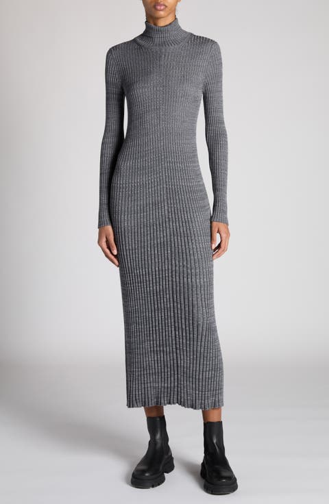Turtle Neck Long Sleeve Ribbed Sweater Dress main image 1