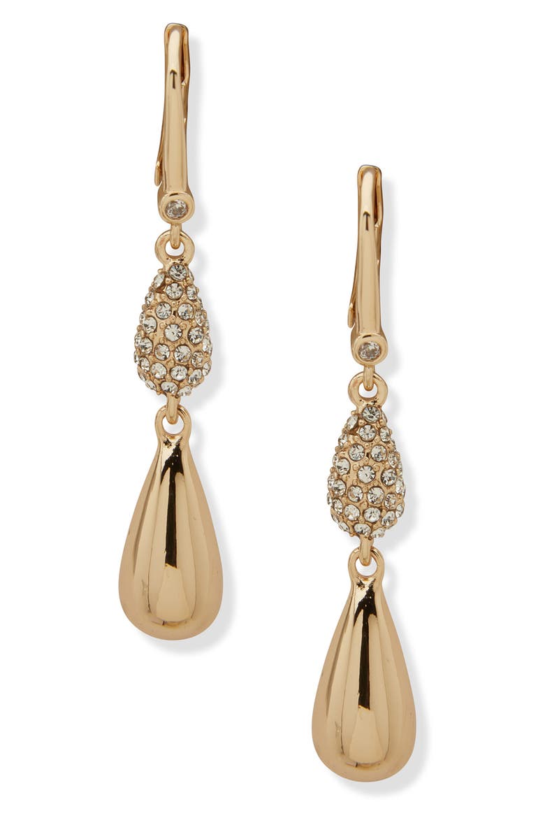 Ashlyn Pavé Pear Double Drop Earrings, Main, color, CRYSTAL / GOLD