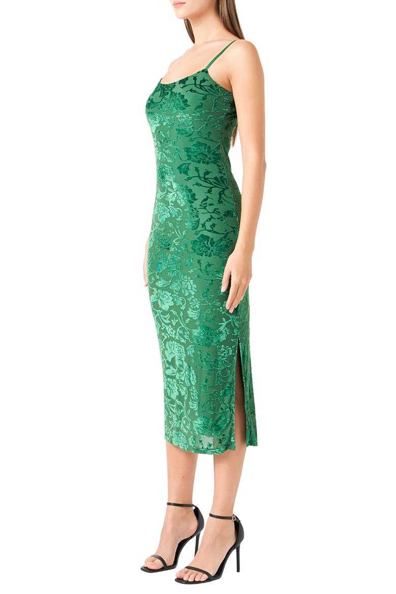 Velvet Floral Midi Slipdress, Alternate, color, GREEN