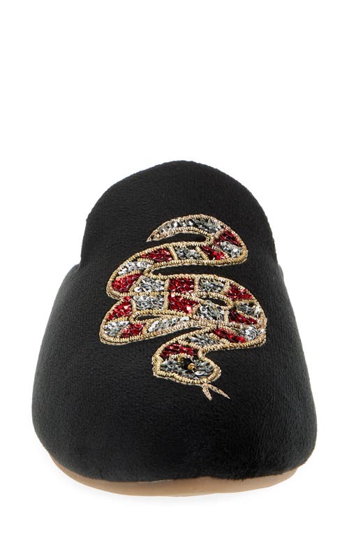 Fuchsia Embroidered Serpent Pointed Toe Mule In Black