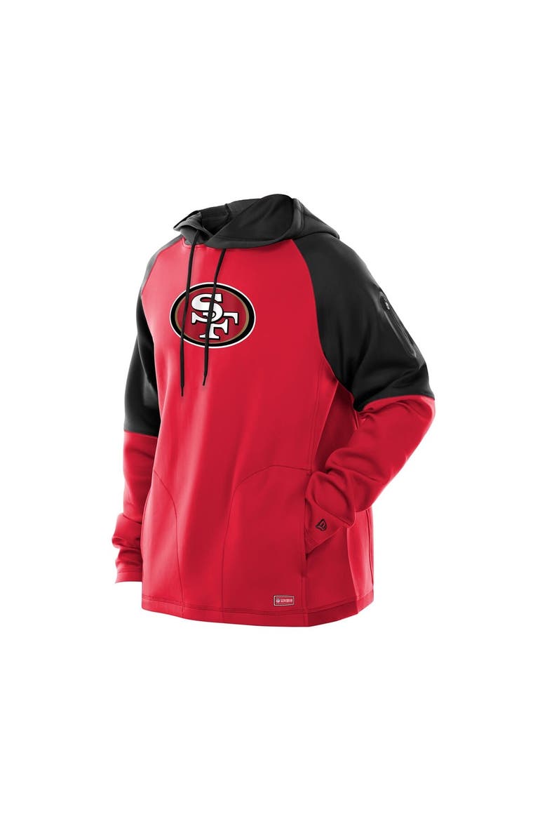 Men's New Era  Scarlet San Francisco 49ers Combine Authentic Color Block Raglan Pullover Hoodie, Alternate, color, Scarlet