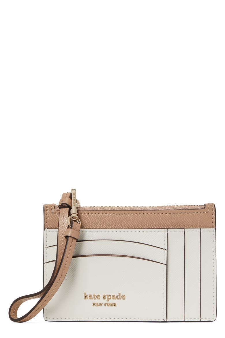 spencer leather wristlet card case, Main, color, PARCHMENT/ RAW PECAN