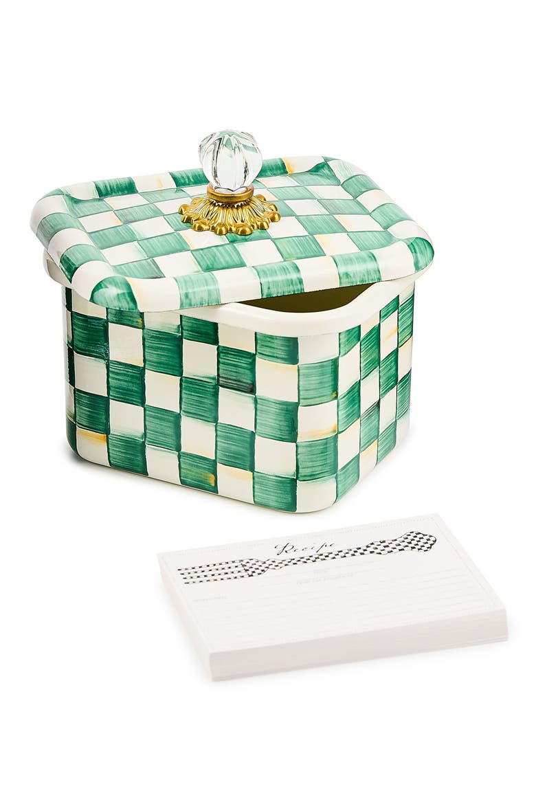 Emerald Check Enameled Steel Recipe Box, Main, color, EMERALD