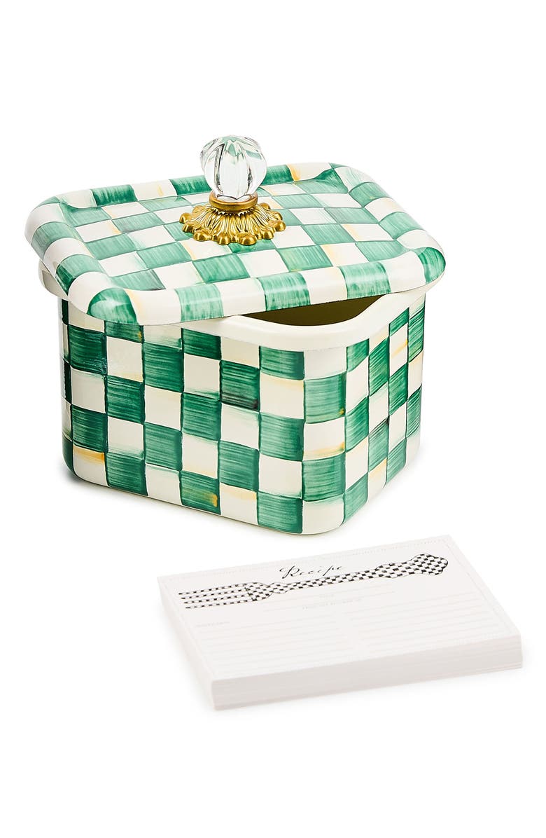 MACKENZIE CHILDS Emerald Check Enameled Steel Recipe Box, Main, color, Emerald