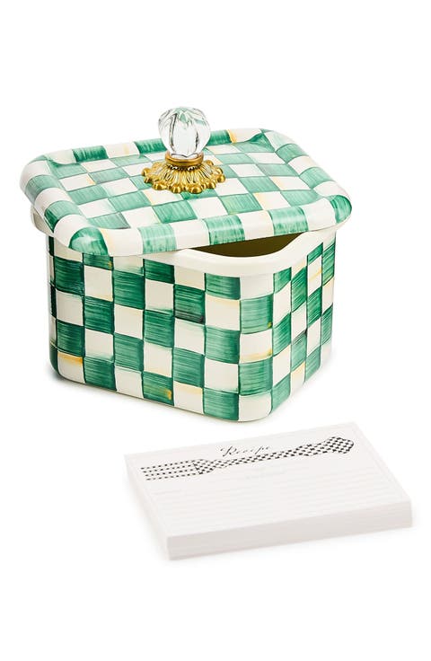 Emerald Check Enameled Steel Recipe Box