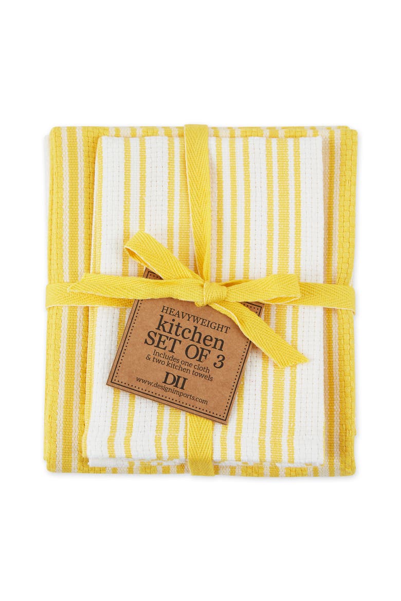 Yarrow Yellow Stripe Heavyweight Kitchen Set of 3, Main, color, Yarrow Yellow