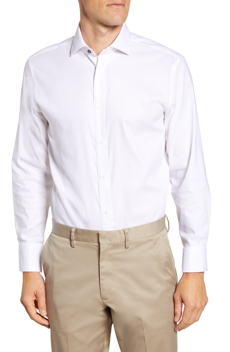 Psycho Bunny Modern Fit Solid Stretch Cotton Blend Dress Shirt, Main, color, 