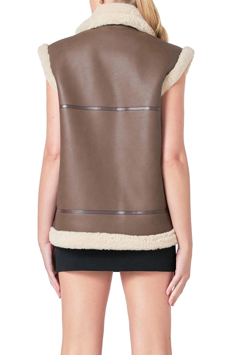 Faux Shearling Lined Faux Leather Vest, Alternate, color, CHOCOLATE BROWN