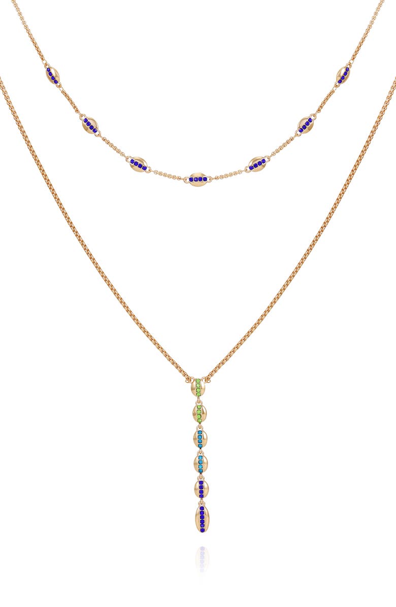 Vince Camuto Crystal Layered Chain Y-Necklace, Alternate, color, Gold Tone