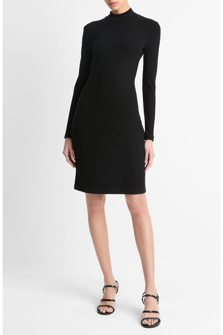 Long Sleeve Rib Dress, Main, color, 001BLK-BLACK