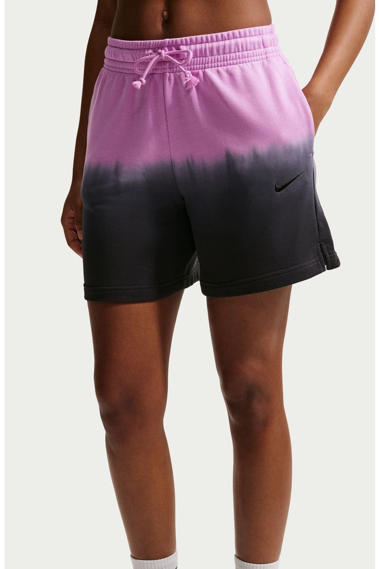 Phoenix Fleece Mid Rise Dip Dye Shorts, Alternate, color, LT MAGENTA/ BLACK/ BLACK