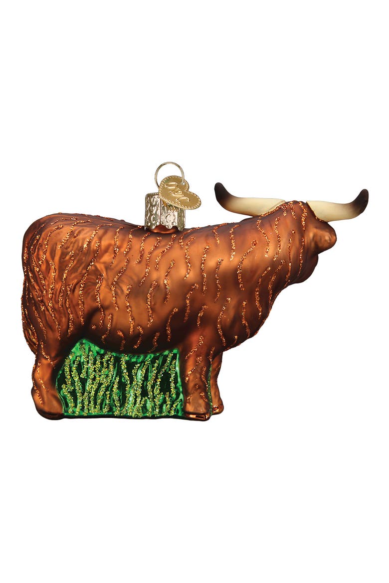 Highland Cow Glass Ornament, Alternate, color, BROWN