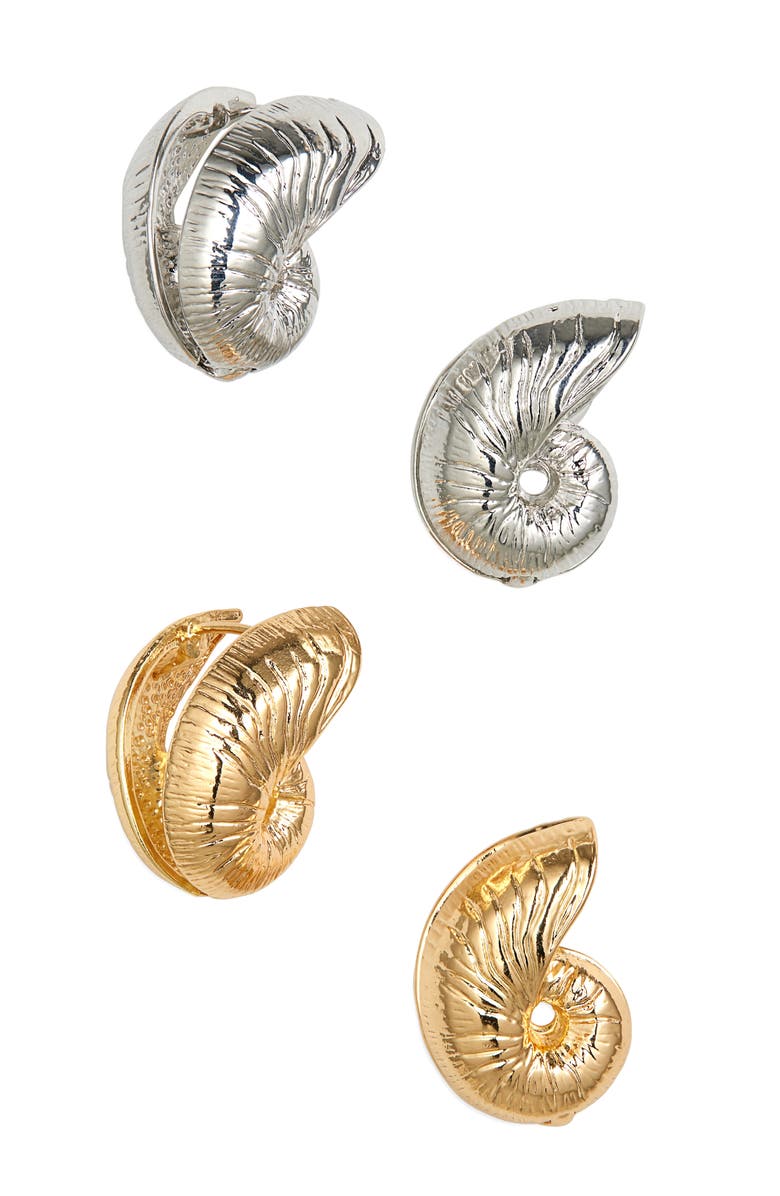 Tasha Set of 2 Conch Statement Earrings, Main, color, Gold/ Silver