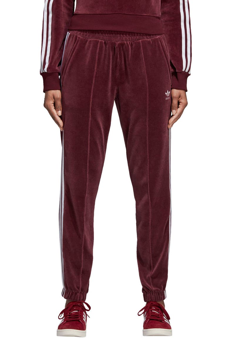 adidas Velour Track Pants, Main, color, MAROON