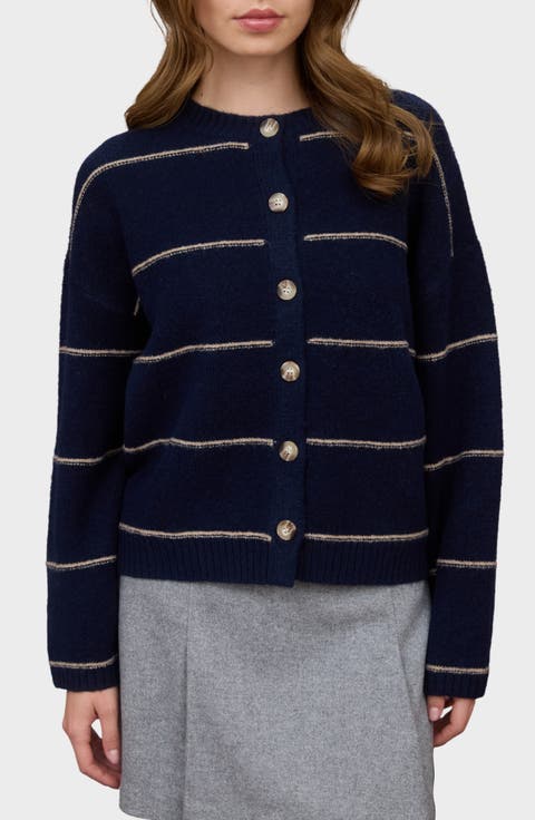 Stripe Crewneck Cardigan
