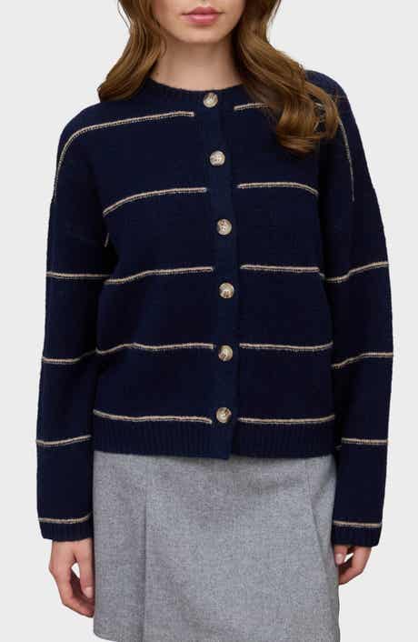 Blu Pepper Stripe Crewneck Cardigan
