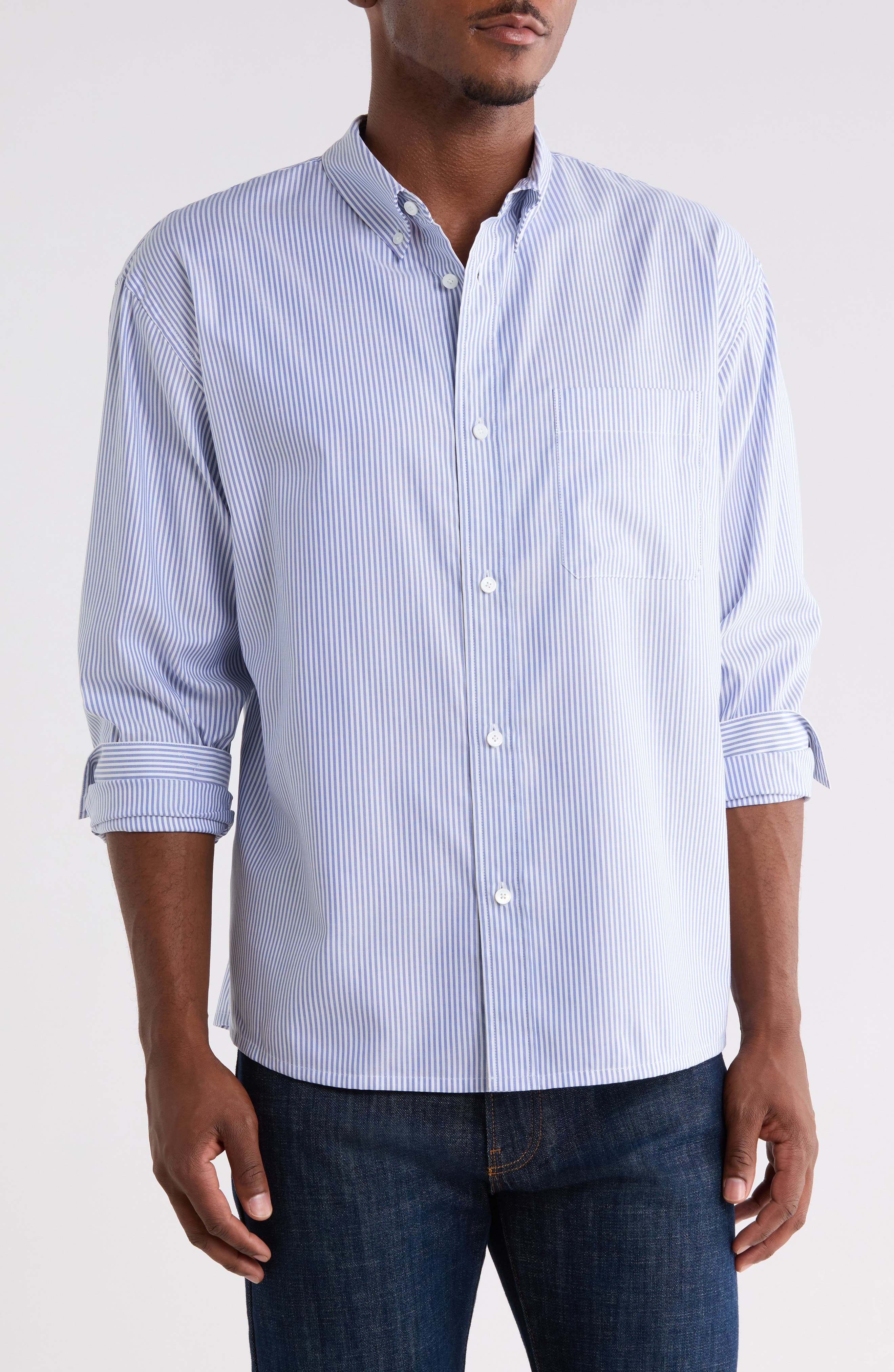 Striped Long Sleeve Oxford Button Down Shirt