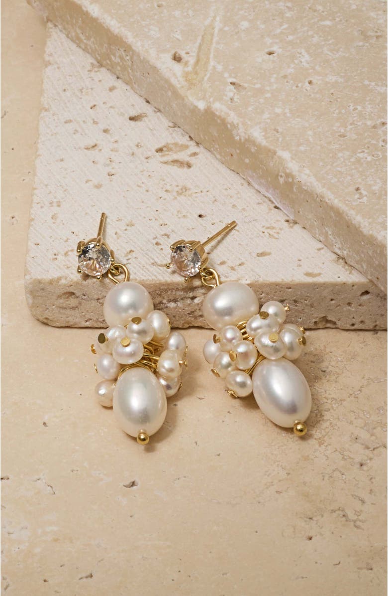 Untamed Petals Sydney Pearl Drop Earrings, Alternate, color, Gold
