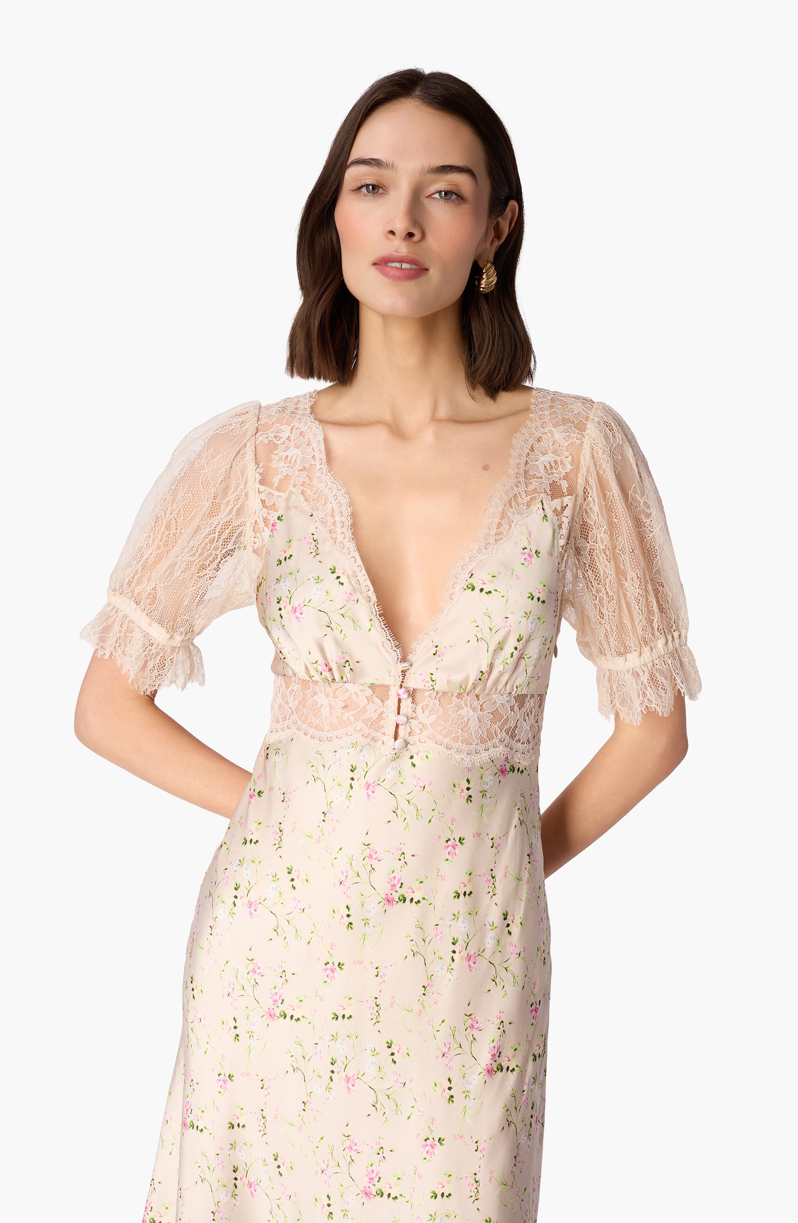 CAMI NYC Dinah Floral Lace Silk Midi Dress (Women) | Nordstrom