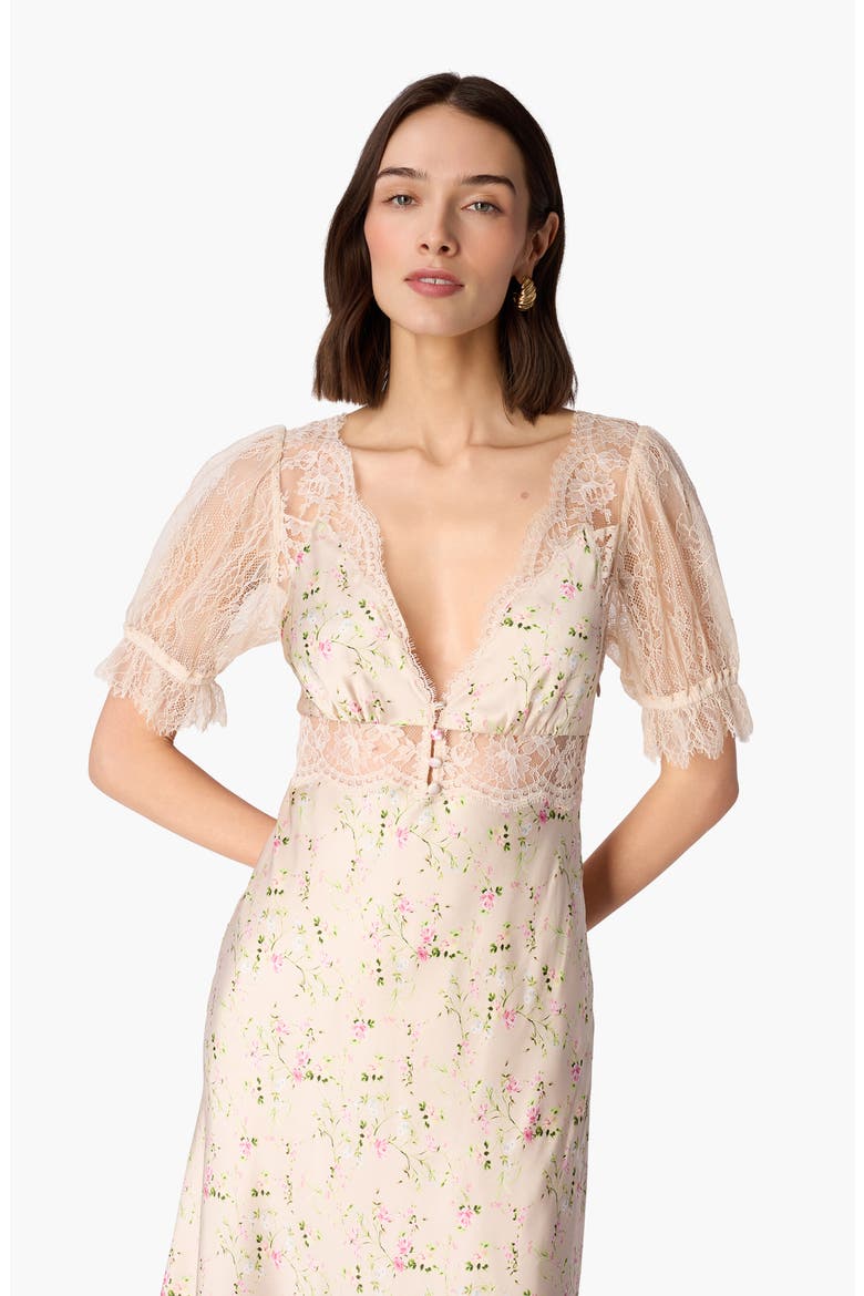 Dinah Floral Lace Silk Midi Dress, Alternate, color, ENGLISH COTTAGE/OAT