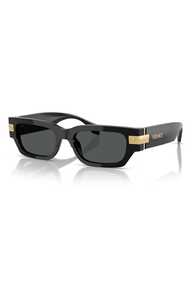 Versace 53mm Plaque Rectangular Sunglasses, Alternate, color, Black