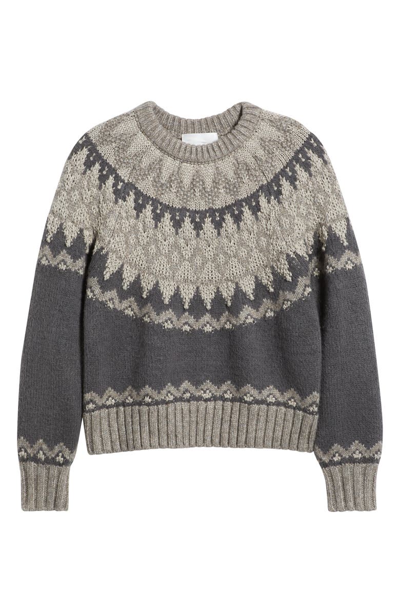 525 Lela Fair Isle Raglan Sweater, Alternate, color, Washed Black Combo