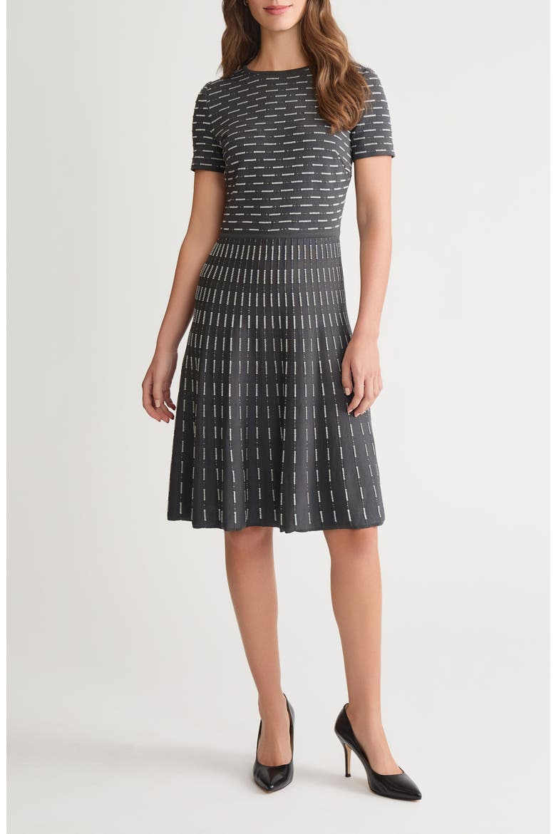 Digital Dash Short Sleeve Fit & Flare Dress, Main, color, GRANITE/ LUNAR ROCK