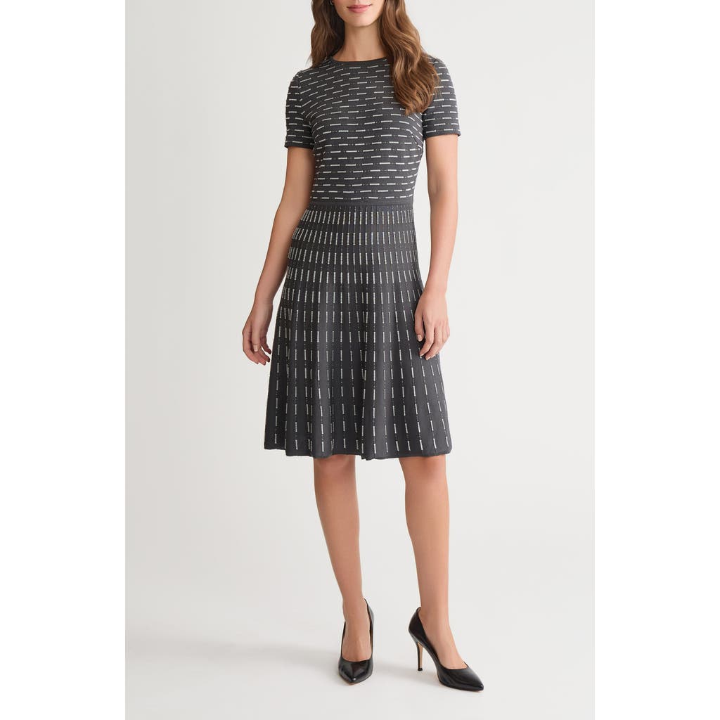 Ming Wang Digital Dash Short Sleeve Fit & Flare Dress In Gray
