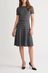 Ming Wang Digital Dash Short Sleeve Fit & Flare Dress