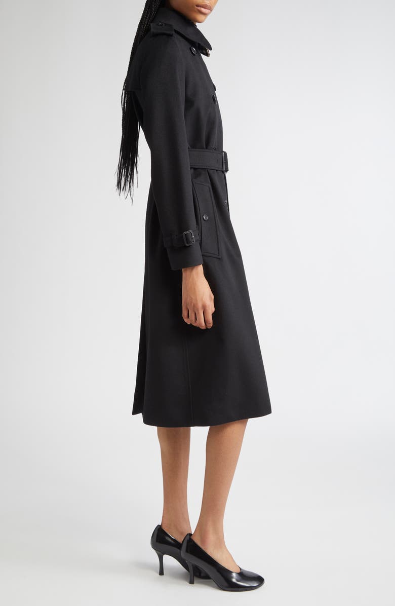 Burberry Kensington Belted Waterproof Cashmere Trench Coat, Alternate, color, Black