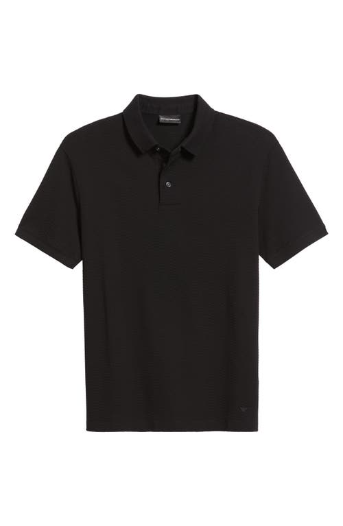 Emporio Armani Tonal Textured Wave Cotton Polo In Black