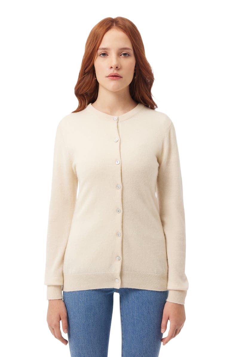 GOBI Mongolian Cashmere Crew Neck Cardigan, Alternate, color, Off White